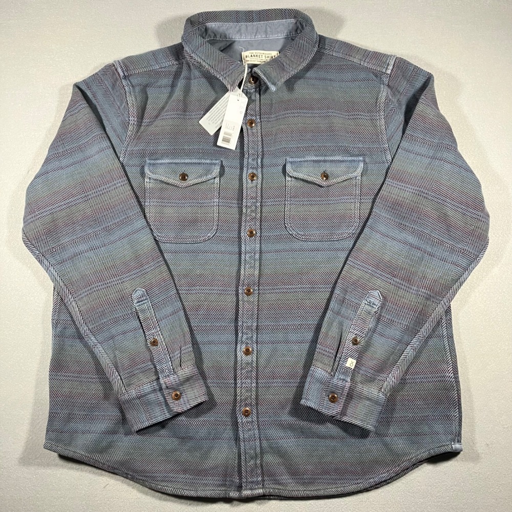 NWT Outerknown Blanket Shirt XL Blue Multi Herringbone Organic Cotton Eco-Friend